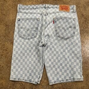 Levis 502 Size 34 Shorts Plaid Checkered Blue Skater Grunge Mens